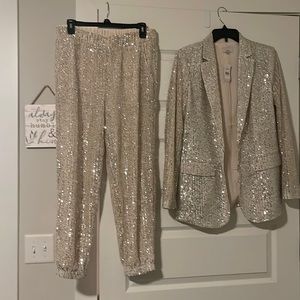 Loft sequin joggers in soft gold shimmer